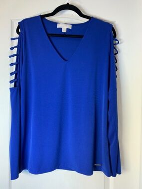 Michael Michael Kors Cold Shoulder Top Blue Cutout Sleeves Size L
